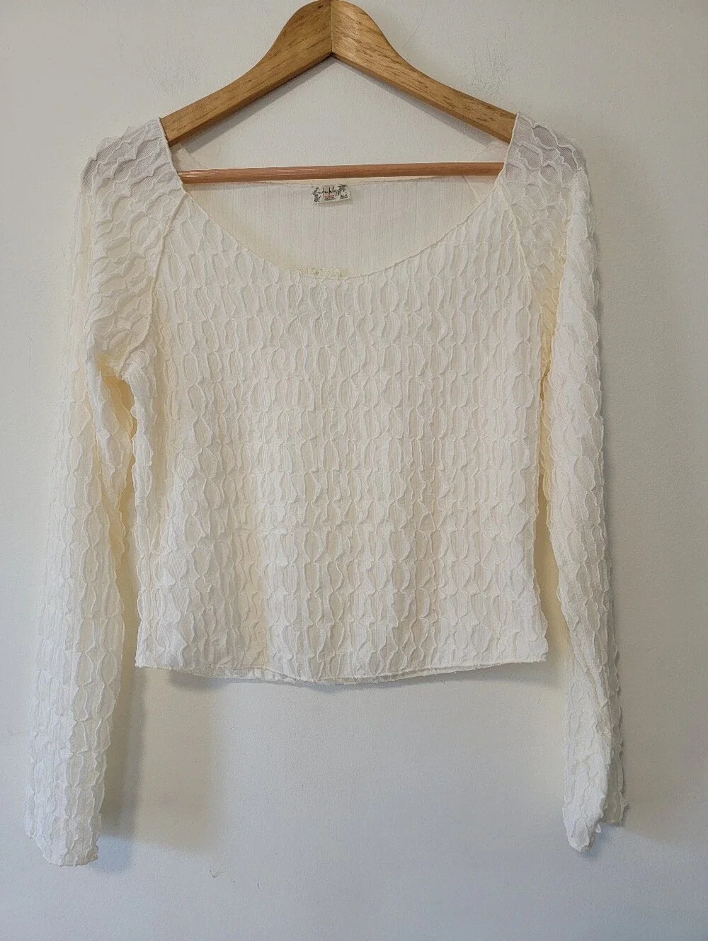 Free People Women's Cream Lace Long-Sleeve Scoop Neck Top